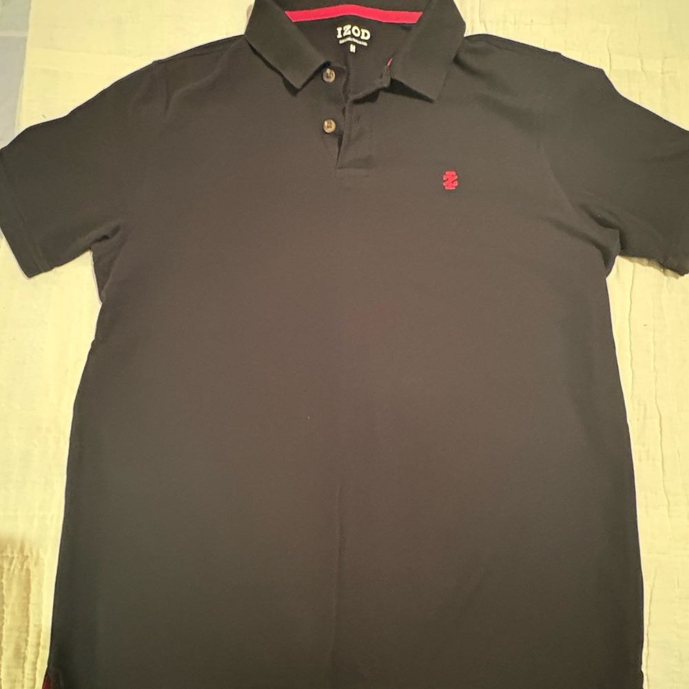 Izod Men's Black Polo Shirt with Red Logo